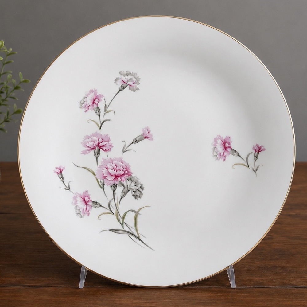 Vintage Royal Court Pink Carnation Serving Platter 12.25" Japan Gold Trim Rare
